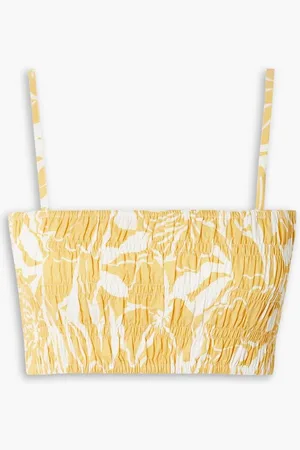 FAITHFULL THE BRAND Liya cropped shirred floral-print cotton-poplin top - Yellow