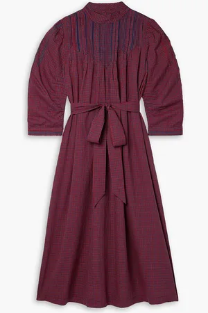 Doen Ranger belted checked cotton-voile midi dress
