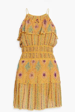 Antik Batik Louise ruffled embellished chiffon mini dress - Yellow