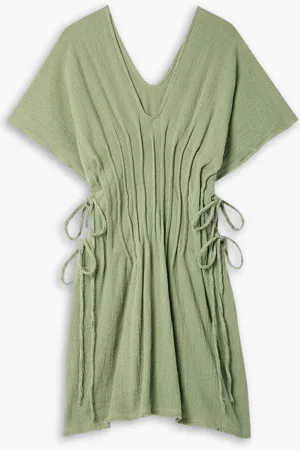 Caravana Naolin pintucked cotton-gauze mini dress - Green