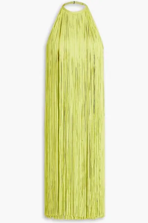 Hervé Léger Open-back fringed bandage halterneck dress - Yellow