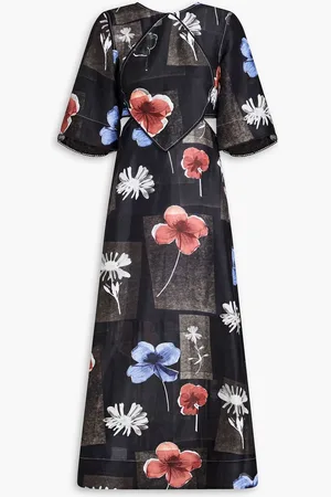 Ganni Floral-print linen and silk-blend midi dress