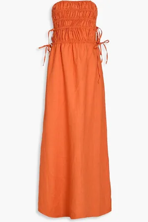 Peony Strapless shirred linen midi dress