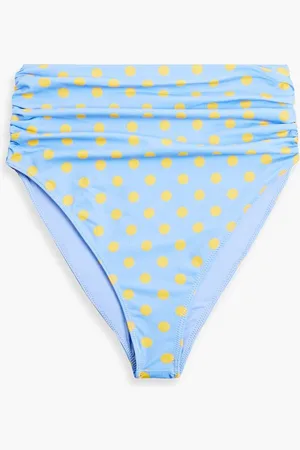 Caroline Constas Sutton ruched polka-dot high-rise bikini briefs - Blue