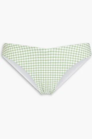 ONIA Chiara gingham stretch-seersucker low-rise bikini briefs - Green