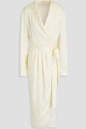 Serafini Pleated satin wrap dress - White