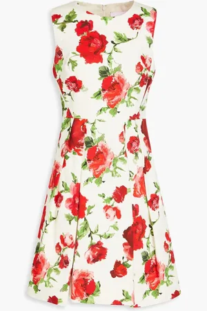 Carolina Herrera Pleated floral-print stretch-cotton dress
