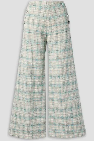 Lisa Marie Fernandez Sailor checked cotton-blend tweed wide-leg pants - White