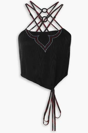 Ahluwalia Clover cropped crystal-embellished moire top