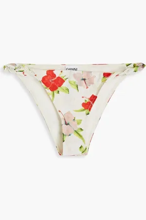 Ganni Twist-front printed low-rise bikini briefs - Neutral