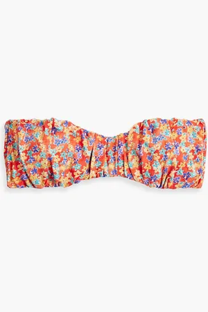 Caroline Constas Leila gathered floral-print bandeau bikini top - Red
