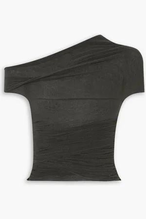 Cortana Zaida cropped ruched silk-blend tulle top - Gray