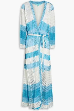 Melissa Odabash Belted striped crochet-knit coverup - Blue
