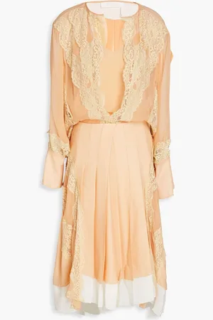 Chloé Lace-trimmed chiffon and crepe midi dress - Orange
