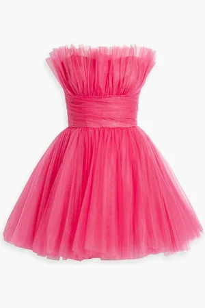 MONIQUE LHUILLIER Strapless gathered tulle mini dress - Pink