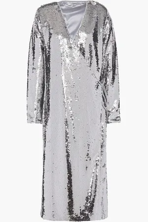 Ganni Sonora sequined tulle midi wrap dress - Metallic