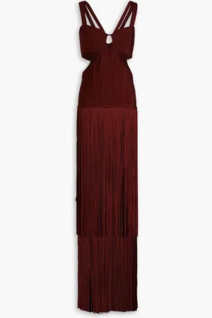 Hervé Léger Cutout fringed bandage gown - Brown