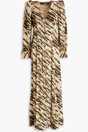 ROTATE Maja printed satin-jacquard maxi dress - Neutral