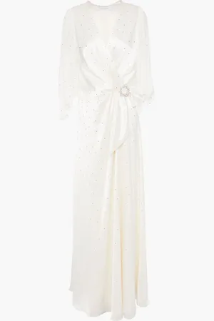 Jenny Packham Magnolia crystal-embellished georgette-paneled satin bridal gown - White