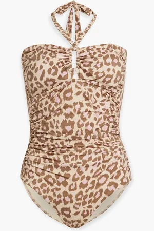 ZIMMERMANN Ruched leopard-print halterneck swimsuit