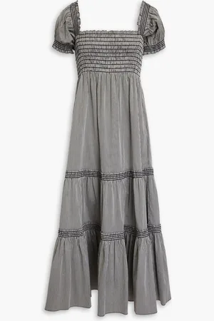 Tory Burch Tiered striped cotton-blend jacquard midi dress