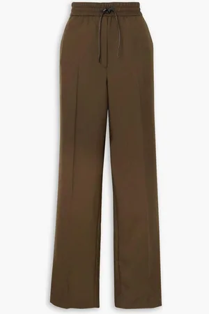 BRIONI Leather-trimmed wool straight-leg pants