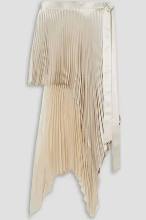Peter Do Asymmetric pleated silk-satin and chiffon midi wrap skirt - White