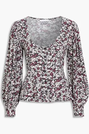 Ganni Floral-print crepe top