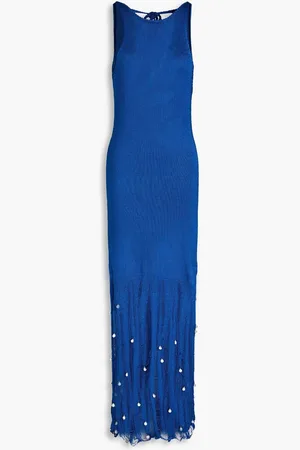 Altuzarra Carroll faux pearl-embellished open-knit silk-blend maxi dress - Blue