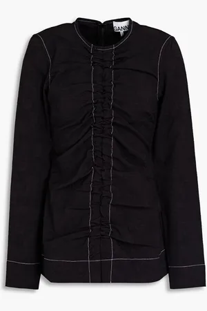 Ganni Ruched jacquard blouse
