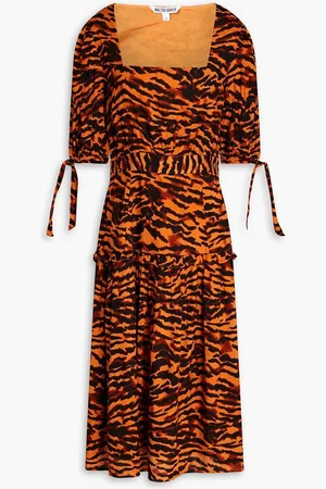 Walter Baker Yosline gathered tiger-jacquard midi dress