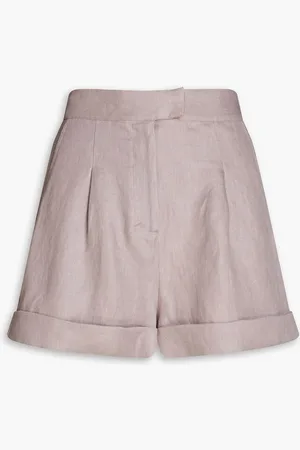 Bondi Born Antigua pleated linen-twill shorts - Purple