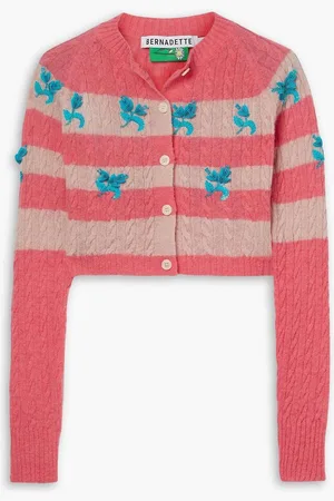 Bernadette Lily cropped embellished striped cable-knit alpaca-blend cardigan