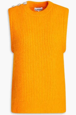 Ganni Embellished ribbed wool-blend vest - Orange