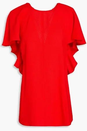 Victoria Beckham Ruffled crepe top - Red