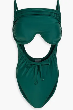 Andrea Iyamah Tiaca cutout ruched underwired swimsuit - Green