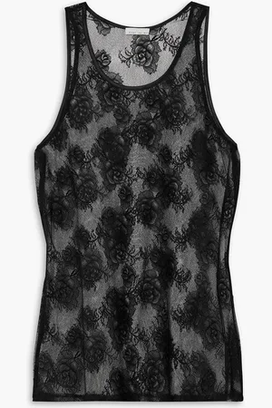 FLEUR DU MAL Satin-trimmed lace tank