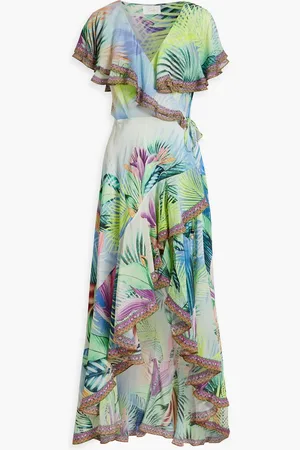 Camilla Ruffled printed silk crepe de chine wrap dress - Blue