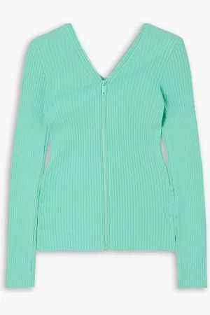 Courrèges Zip-detailed ribbed-knit cardigan - Blue
