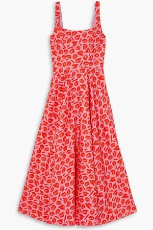 BRANDON MAXWELL Printed silk midi dress - Pink