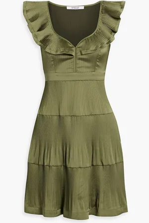 Derek Lam Persis ruffled pleated satin-crepe mini dress - Green