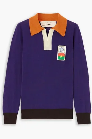 Lukhanyo Mdingi Appliquéd color-block wool-blend sweater - Purple