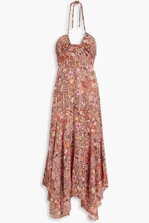 A.L.C. Amina asymmetric printed cotton and silk-blend georgette halterneck midi dress - Red