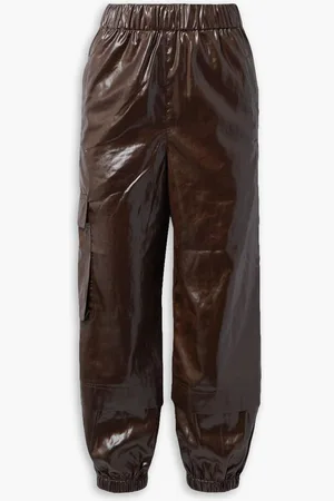 tibi Gleam Wilt glossed-crepe track pants - Brown