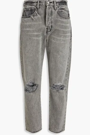 Frame Le Original cropped distressed mid-rise straight-leg jeans