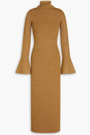 RONNY KOBO Metallic ribbed-knit midi dress - Brown