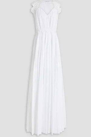 Alberta Ferretti Pleated cutout cotton-blend poplin gown