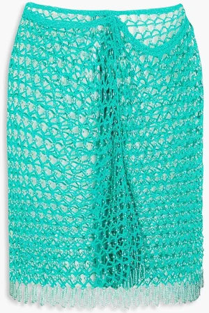Cult Gaia Sato beaded fringed crochet-knit pareo - Green