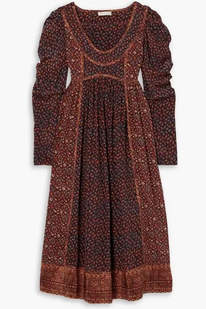 ULLA JOHNSON Diann gathered printed silk crepe de chine midi dress