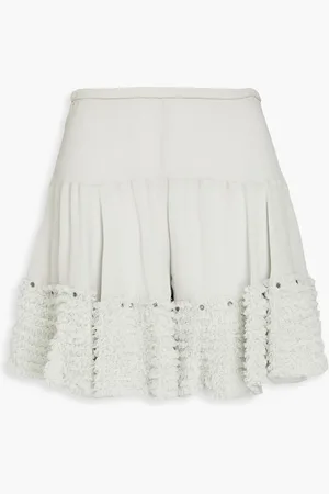 Chloé Ruffled tulle-paneled crepe shorts - Gray